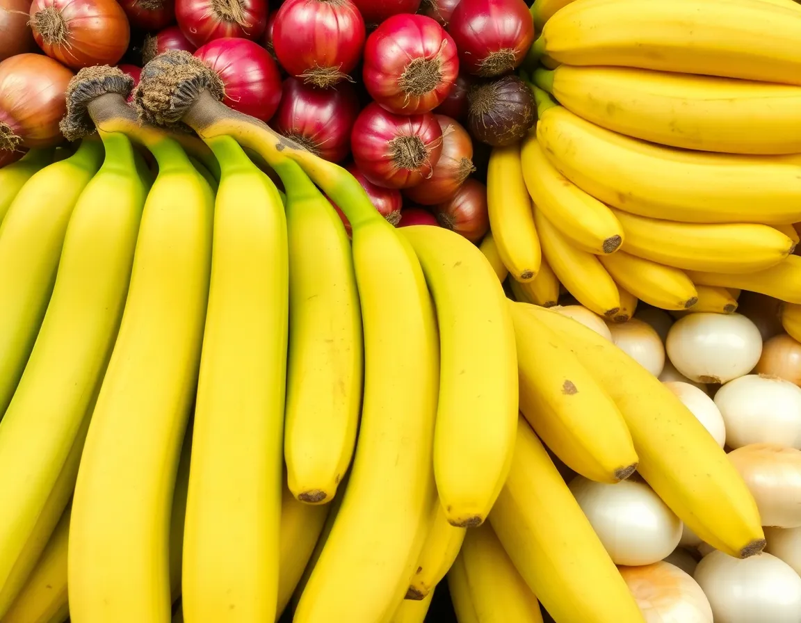 Fresh bananas and onions for export