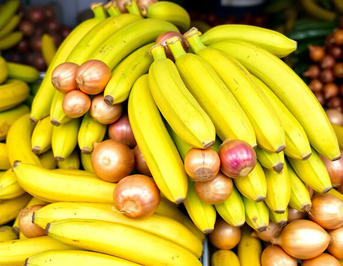 Fresh bananas and onions for export
